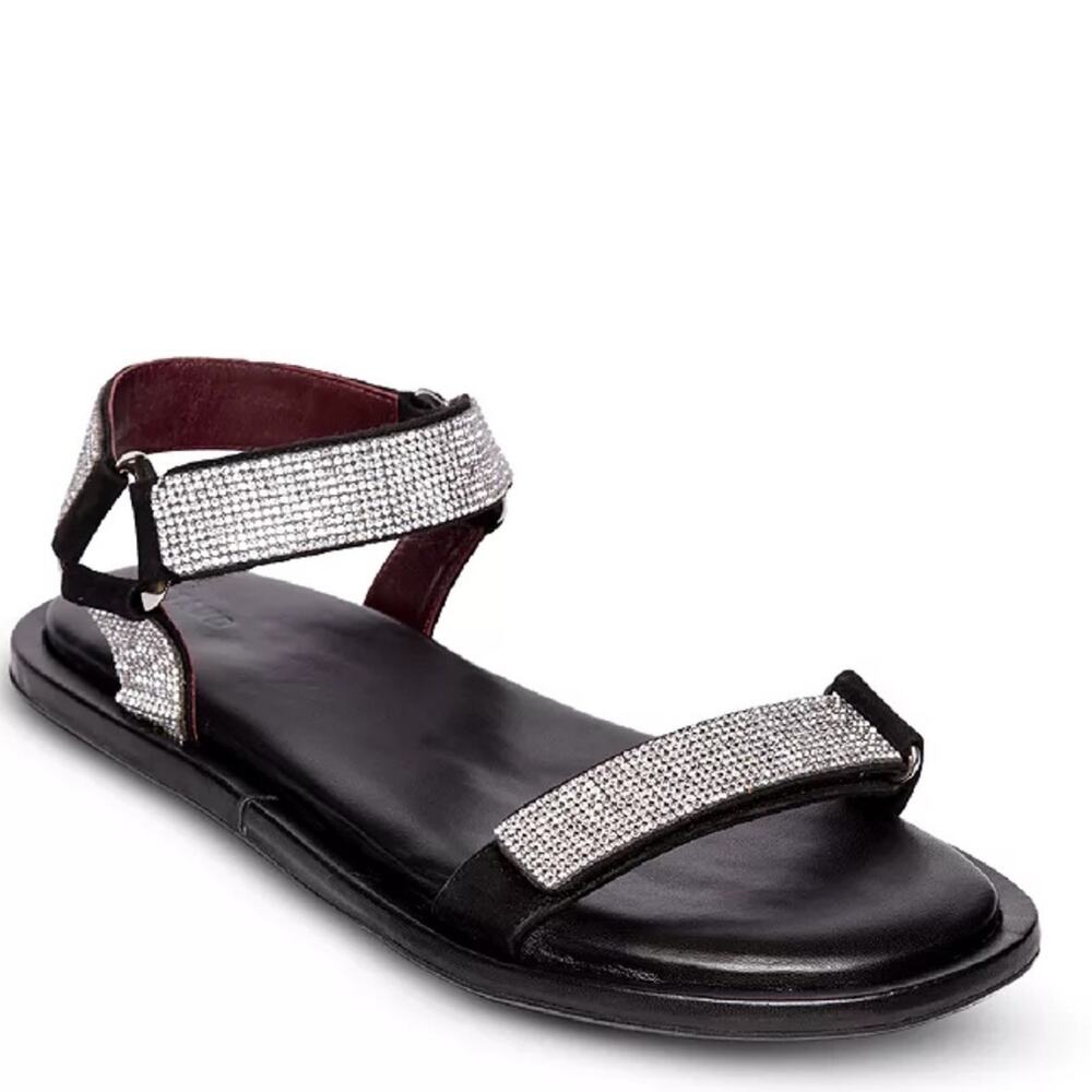 STAUD Black Flat rhinestone Sandals with Velcro closures size 39 - Picture 4 of 14